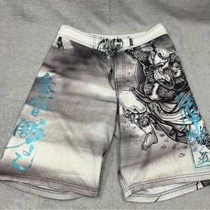 Affliction Swim Trunks Board Shorts Japanese Samauri Shorts Mens Size 32